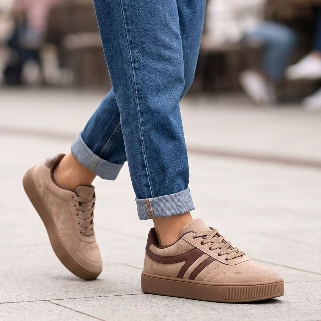 Tênis Feminino Casual Camurça · Listra Dupla Lateral