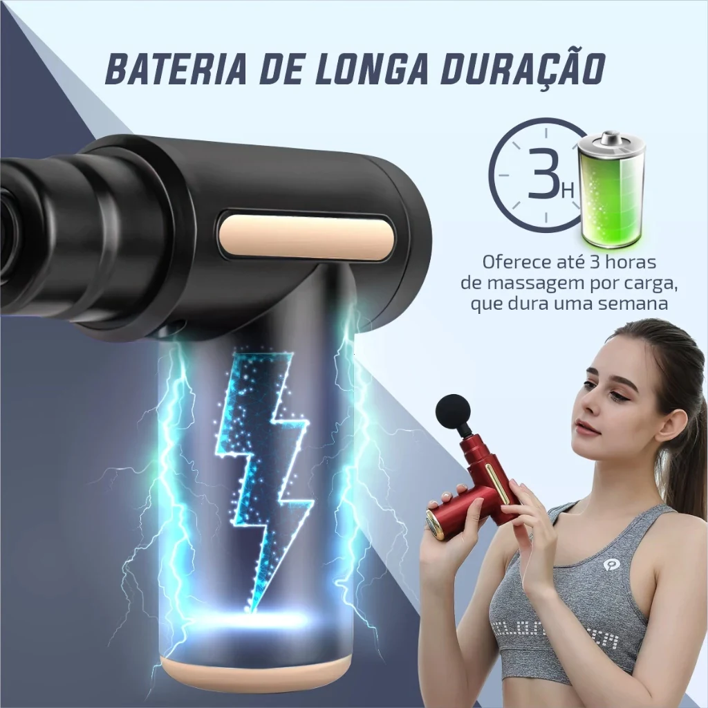 Massageador recarregável com bateria de até três horas de duração