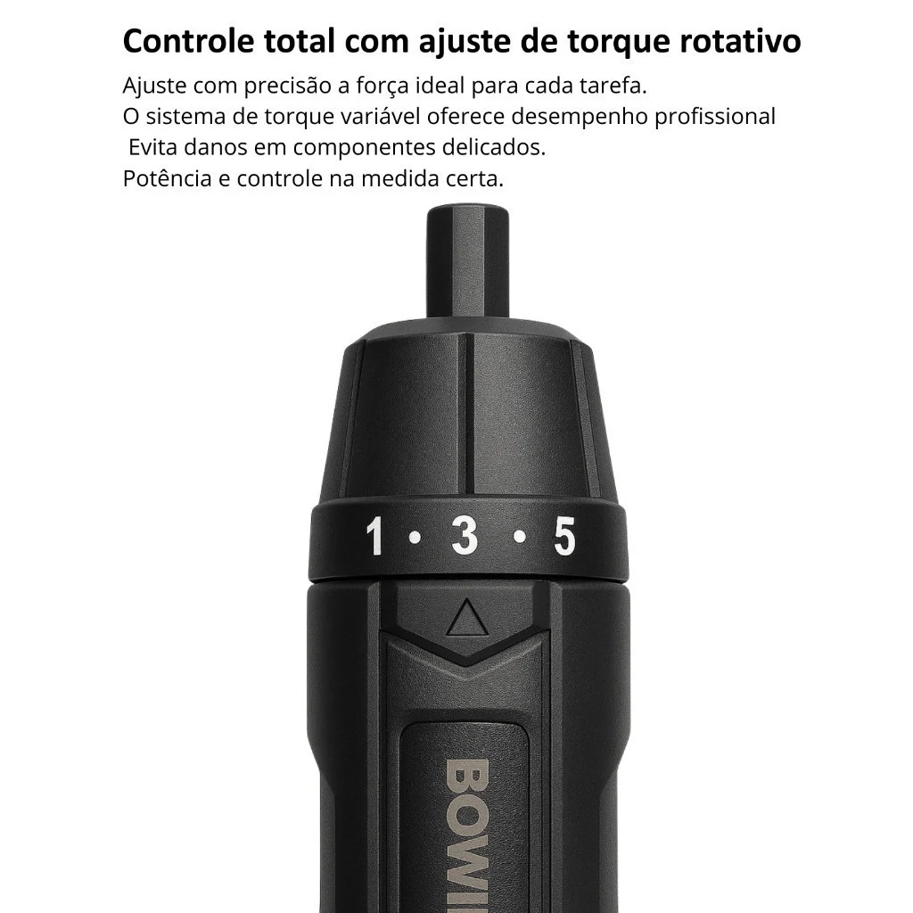 Anel de torque rotativo com 3 níveis de ajuste para tarefas delicadas