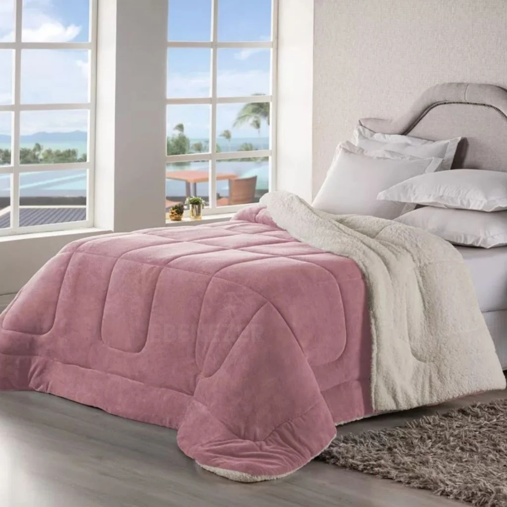 Coberdrom cobertor solteiro dupla face sherpa na cor Rosé