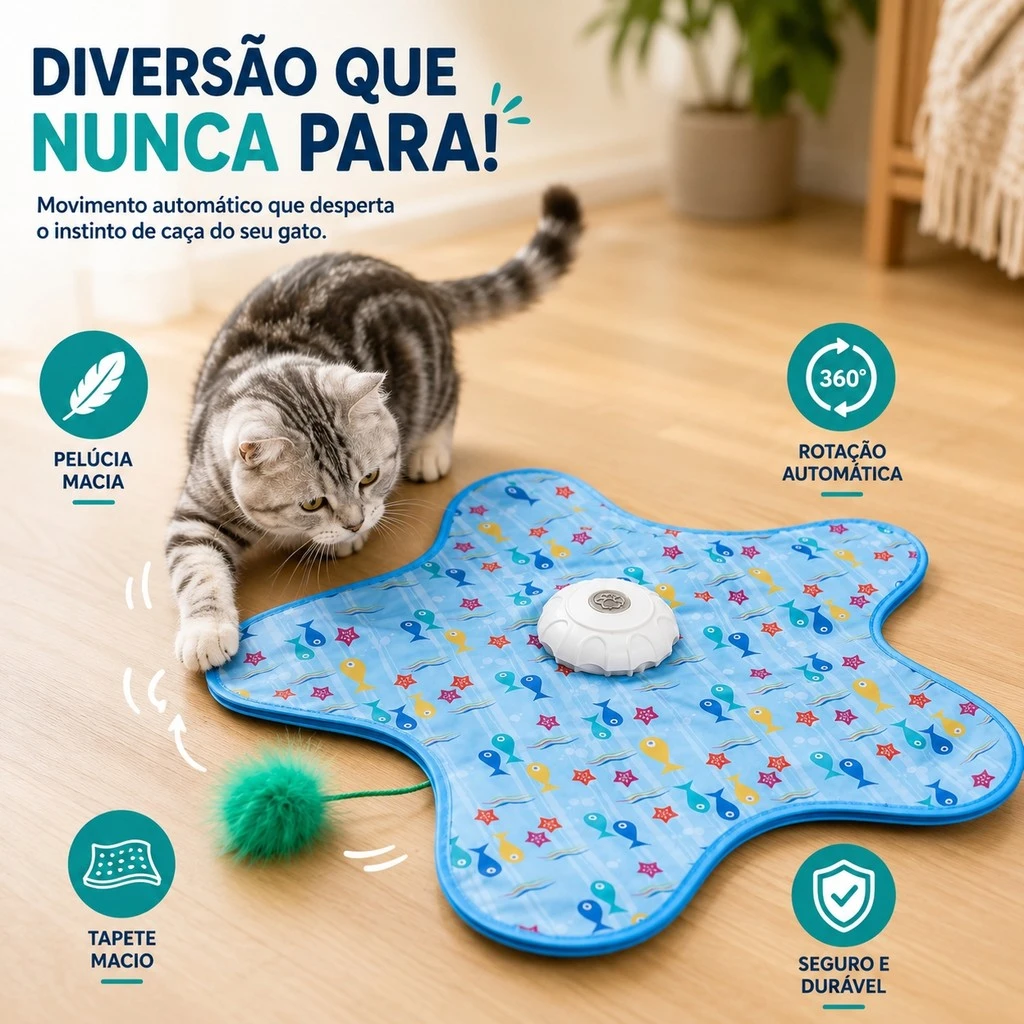 Tapete Brinquedo Interativo para Gatos 360° · Varinha Oculta · USB-C