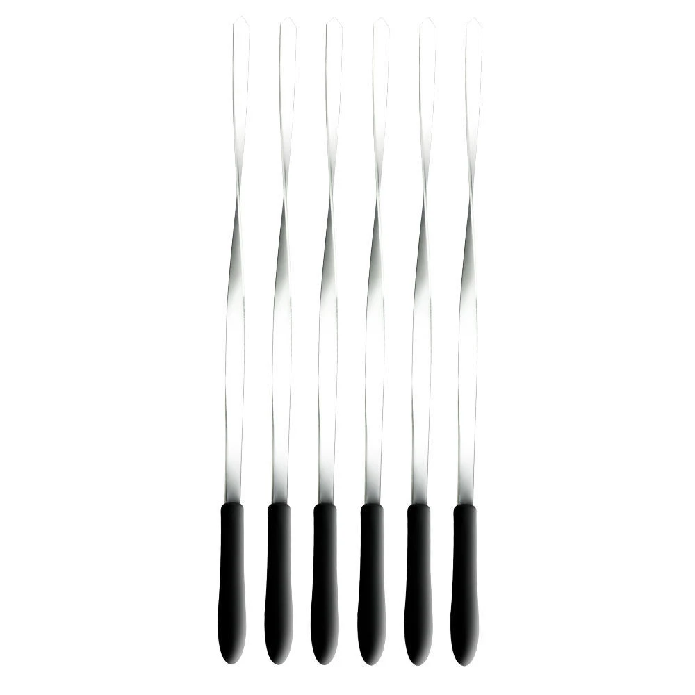 Conjunto de 6 espetos de aço inox com cabo preto