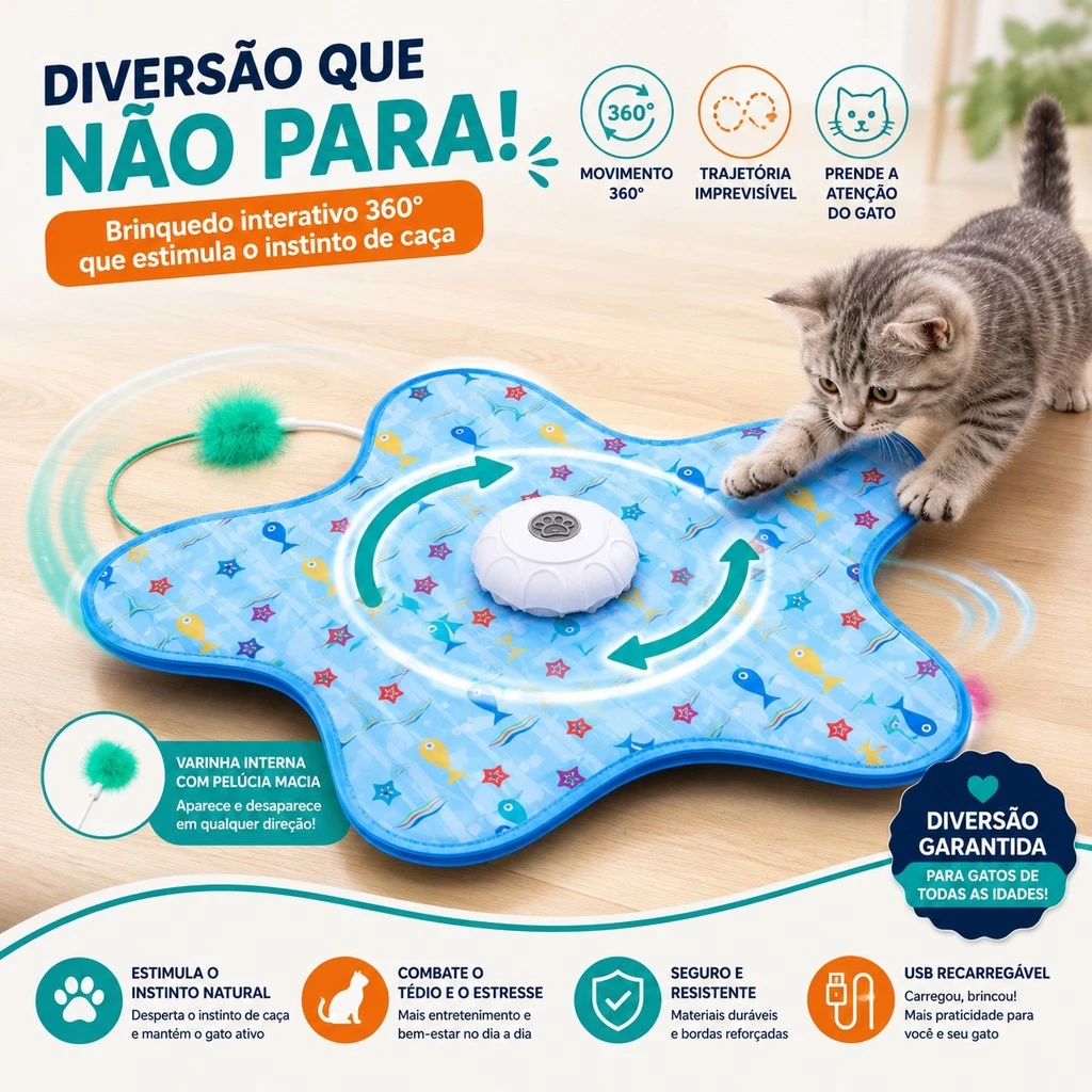Tapete interativo 360° com trajetória imprevisível e 3 velocidades