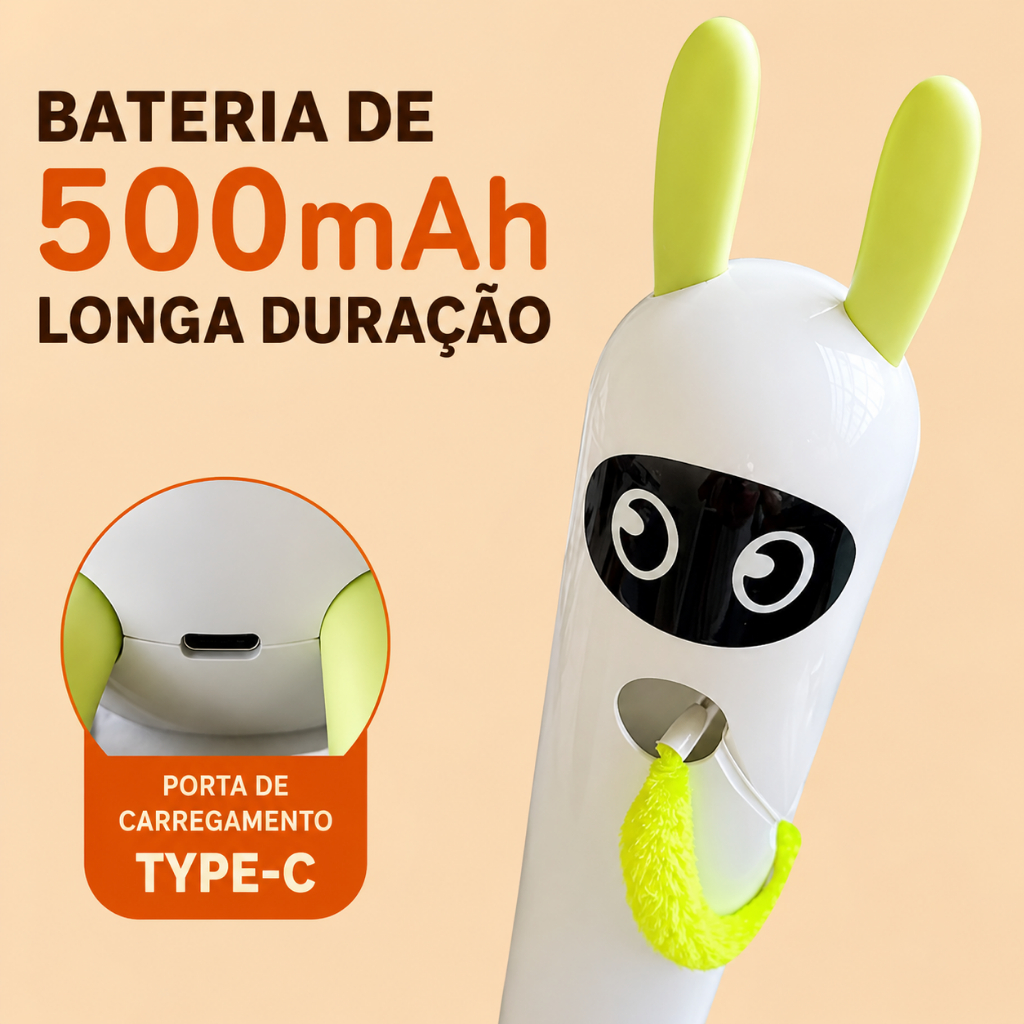 Bateria de 500mAh com recarga via porta USB-C do brinquedo para gatos