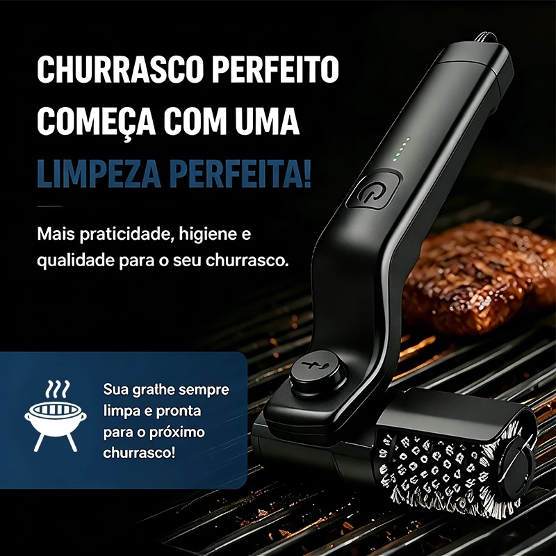 Escova elétrica com cerdas para limpar a grelha